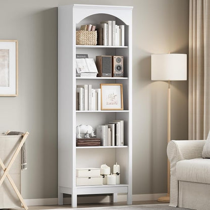 Arched Bookshelf with 5 Tier Open Shelves, Study and Living Room, Modern White - Image 7