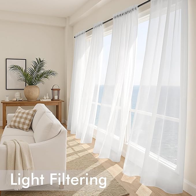 MIULEE 4 Panels White Extra Wide Sheer Curtains 59 x 84 Inches | Light Filtering - Image 4