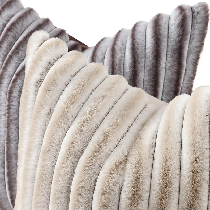 decorUhome Fall Faux Fur Throw Pillow Covers 26x26 Set of 2 Brown White | - Image 2