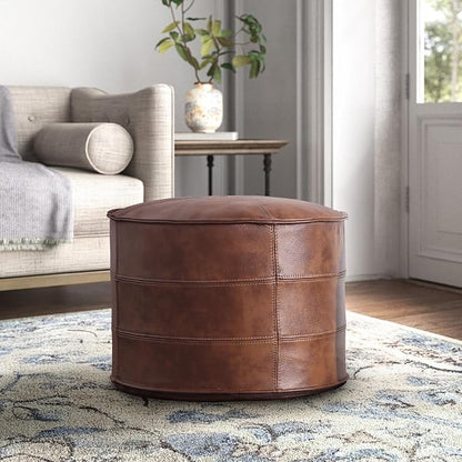 Leather Ottoman, Handmade Stuffed Square Ottoman, Genuine Leather Pouf - Image 8