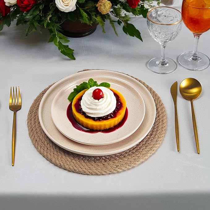 GZG Ceramic Dinner Plates Set of 4, 10.25 Inch Speckled Stoneware Plates with Clay-Tone Base, Large Ceramic Plates for Steak, Salad, Pizza, Microwave Oven Dishwasher Safe