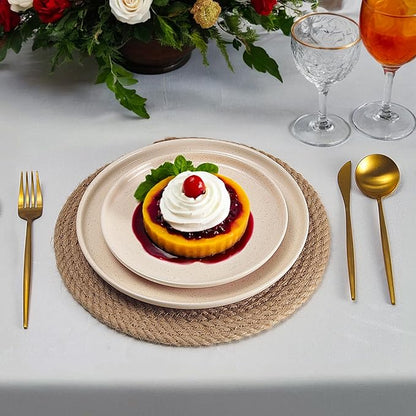 GZG Ceramic Dinner Plates Set of 4, 10.25 Inch Speckled Stoneware Plates with Clay-Tone Base, Large Ceramic Plates for Steak, Salad, Pizza, Microwave Oven Dishwasher Safe