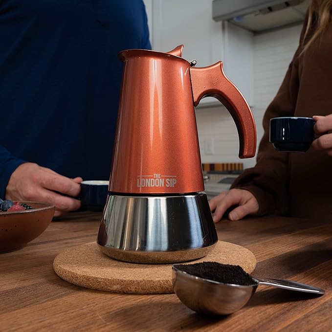 London Sip Stainless Steel Stovetop Espresso Maker Moka Pot Italian Coffee Percolator, Copper, Small (5.07 oz)