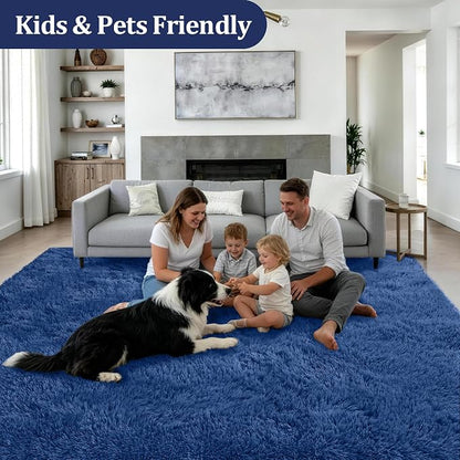 Area Rug Living Room Bedroom: 6x9 Fluffy Plush Shag Carpet Blue | - Image 4