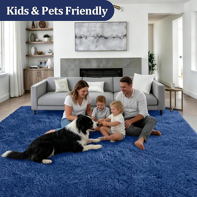 8x10 Area Rug Living Room Bedroom: Fluffy Plush Shag Carpet Blue | - Image 4