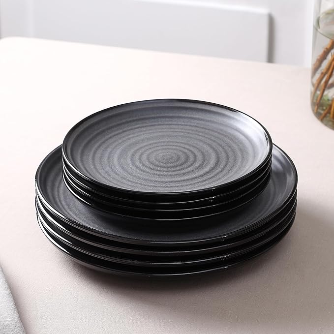 Stone Lain Dua 4-Piece Salad Plate Set Stoneware, Black