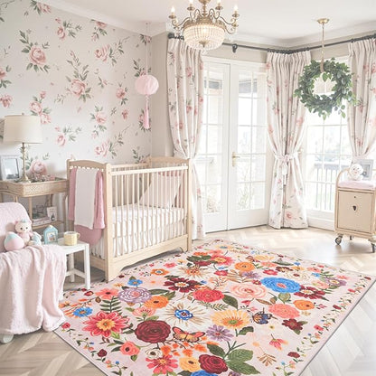 Blush Area Rug 5x7 for Bedroom Living Room | Ultra-Thin;Boho Style;Low Pile;Non by WelcometoBabovid
