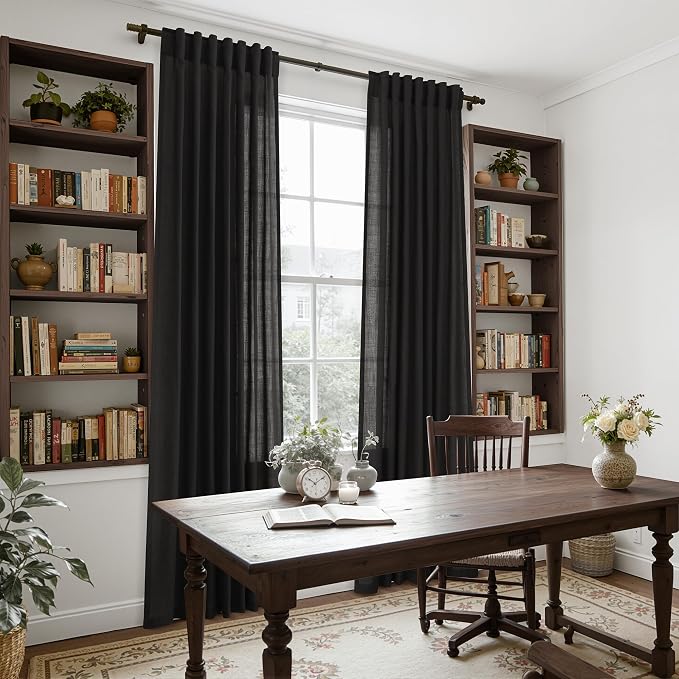 Vintage Black Linen Curtains 84 Inch Length 2 Panels Set - Image 7