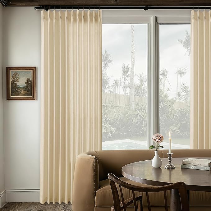 Beige Tan Pinch Pleat Linen Curtains 72 Inch Width 120 Inches Long | Light by DUKIYO