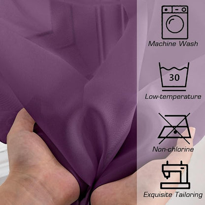 Simplebrand Plum Sheer Curtains 63 Inch Length 2 Panels, Rod Pocket Solid Color - Image 7