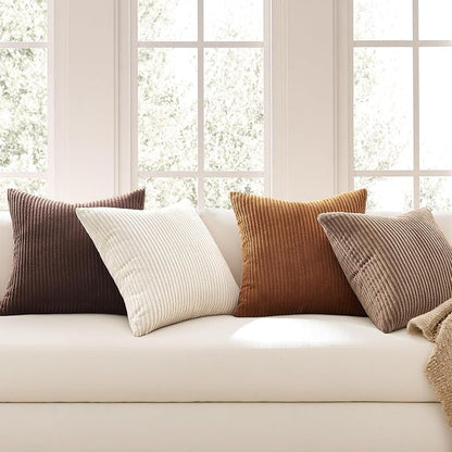 Topfinel 20 by 20 Pillow Covers Set of 4 Rustic Modern Soft Corduroy Striped - Image 2