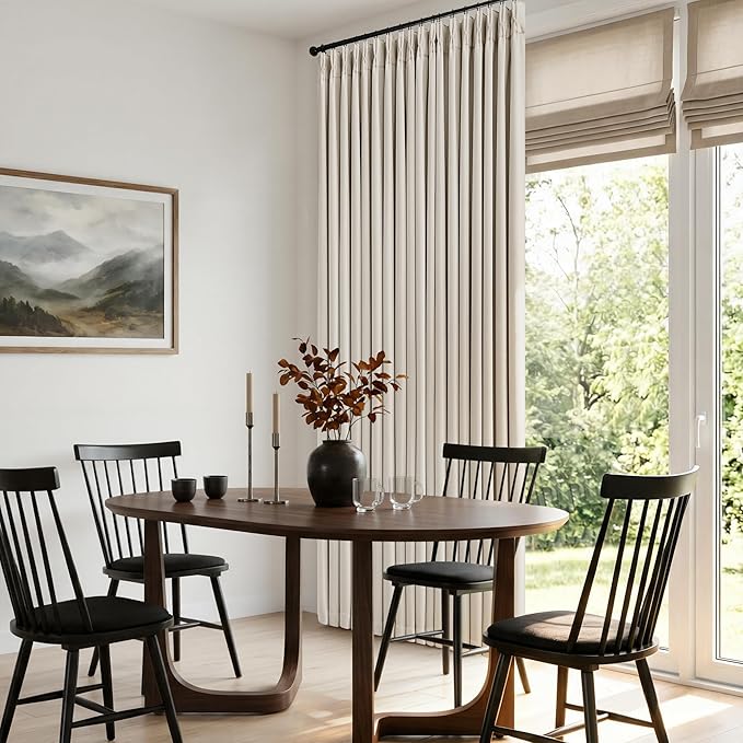 60 Inch Wide Pinch Pleated 100% Blackout Curtains 96 Inches Long, Natural | by Twodrapes