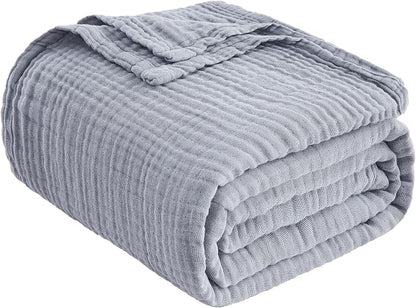 EMME Muslin Blankets for Adults Dusty Blue Small Blanket 40" x 50" | Throw - Image 4
