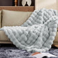 Luxury 1000GSM Faux Rabbit Fur Throw Blanket, Super Heavy Warm Cozy Grey by TOUCHAT