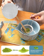 Matcha Set, Japanese Tea Set Includes Matcha Bowl, Matcha Whisk and Holder, Bamboo Scoop, Scoop Rest, Sifter and Tea Towel-7 Pcs, Ceramic Matcha Kit for Tea Lovers (Blue)