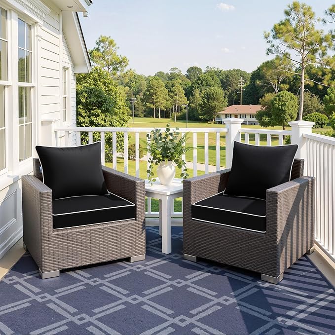 MIULEE Black Outdoor Seat Cushion 22x22 Inch Waterproof & 3 Year Fade Resistant - Image 2