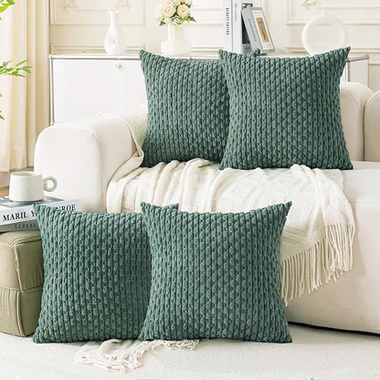Set of 4 Teal Green Decorative Throw Pillow Covers 16x16 Inch Corduroy Pillow by Cozoomy