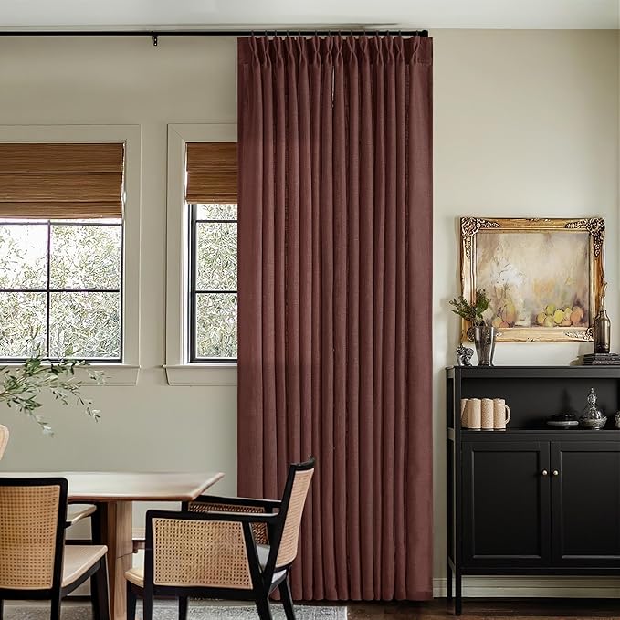 Brick Brown Pinch Pleated Light Filtering Linen Curtains 90 Inches Long | - Image 7