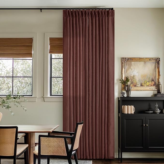 Dark Terracotta 80 Inch Pinch Pleated Linen Semi Sheer Curtains 2 Panels | - Image 6