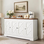 YITAHOME Sideboard Buffet Cabinet with Storage, 59" Buffet Storage with 4 Doors, Modern Farmhouse Coffee Bar Station Wood Kitchen Table with Adjustable Shelves for Kitchen, Living Room (White)
