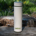 London Sip 16.9 oz Multi-Purpose Tea Infuser Mug – Fruit Infuser Water Bottle for Hot and Cold – Double Wall Stainless Steel Insulated, Safari Beige