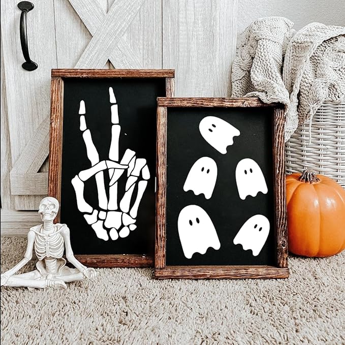 Halloween Stencils for Door Mats Welcome Ghost Stencil Reusable Stay Spooky Halloween Stencils for Painting on Wood Sign Doormats Fabrics DIY Crafts Decor