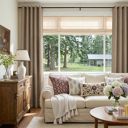 100% Blackout Linen Textured Curtains 90 Inch Long, Copper Brown | 100% - Image 5
