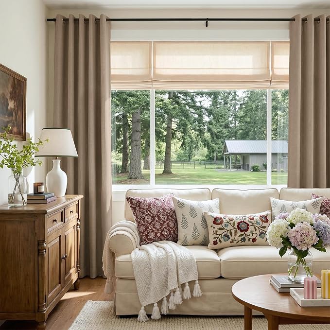 100% Blackout Linen Textured Curtains 96 Inch Long, Copper Brown | 100% - Image 5