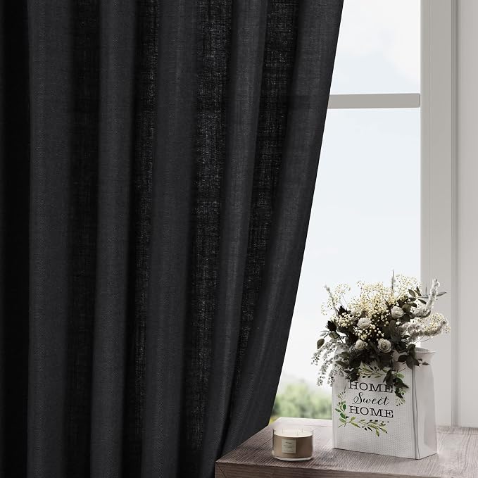 Black Linen Curtains 120 inch Extra Long - Image 2