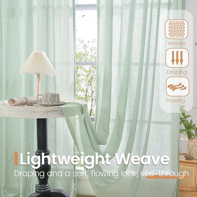 BGment Sage Green Linen Curtains 54 Inch Length - Image 4