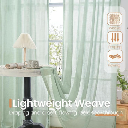 BGment Sage Green Linen Semi Sheer Curtains - Image 4