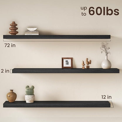 Fun Memories 72 Inch Floating Shelves, 12 Inch Deep Wall Shelf - Image 3