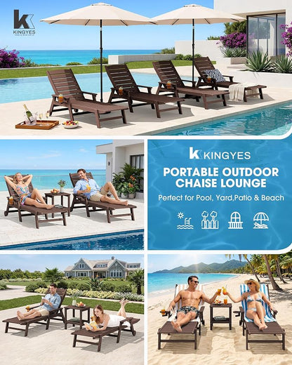 KINGYES HDPE Lounge Chair Outdoor, Patio Chaise Lounge Recliner - Image 8
