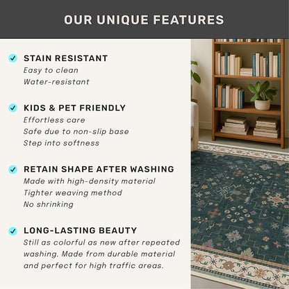 Washable 3x20 Dark Green Hallway Runner Rug - Image 5