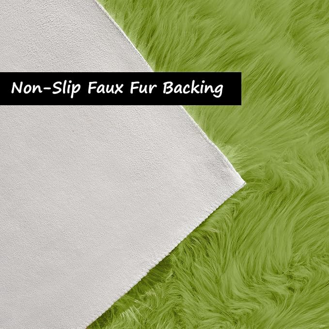 Goolela Lime Green Round Fluffy Rug - Image 3
