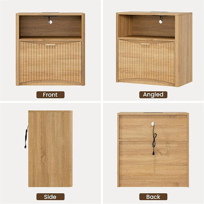 Night Stand with Charging Station, Modern Bedside Table with Drawer & Open - Image 6
