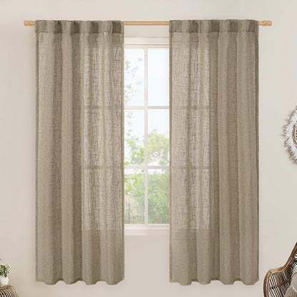Taupe Linen Semi Sheer Curtains by LAMIT