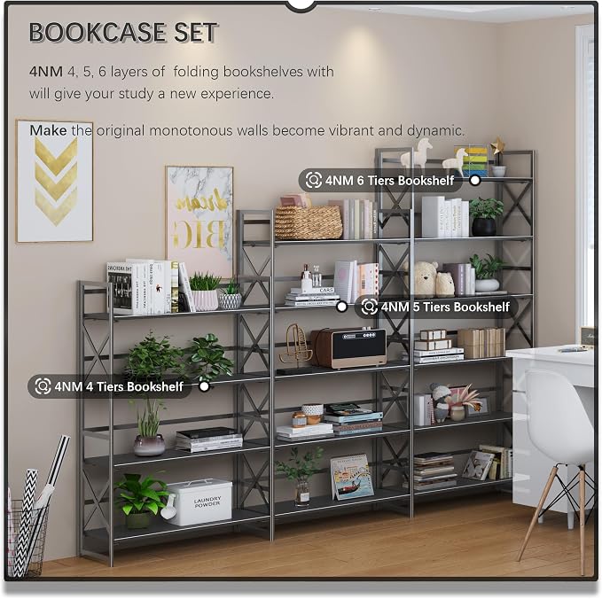 4NM Extra Wide 5 Tiers No Assembly Book Shelves, 51.2" H Folding Bookshelf - Image 5