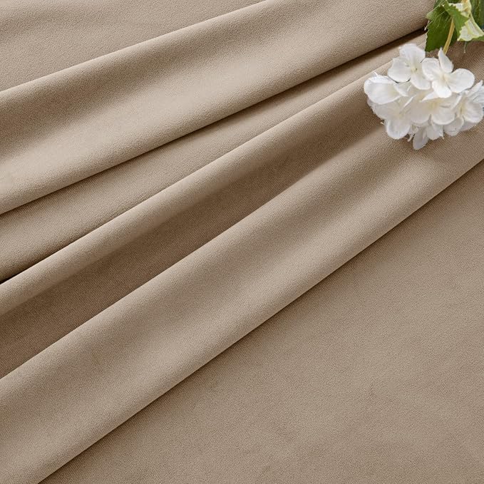 MIULEE Velvet Curtains 50W x 96L 2 Panels Camel Beige Blackout Curtains | - Image 7
