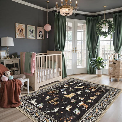 Black Floral Area Rug 3x5 for Bedroom Entryway | Ultra-Thin; Non Slip; - Image 4