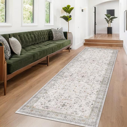 Washable 8ft Long Runners for Hallways, 2x8 Light Gray & Sage Kitchen Runner Rug - Image 3