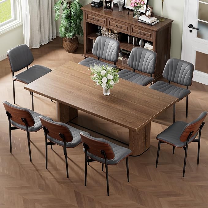 REONEY Dining Chairs Set of 6, Mid-Century Modern Upholstered PU Leather Chairs - Image 4