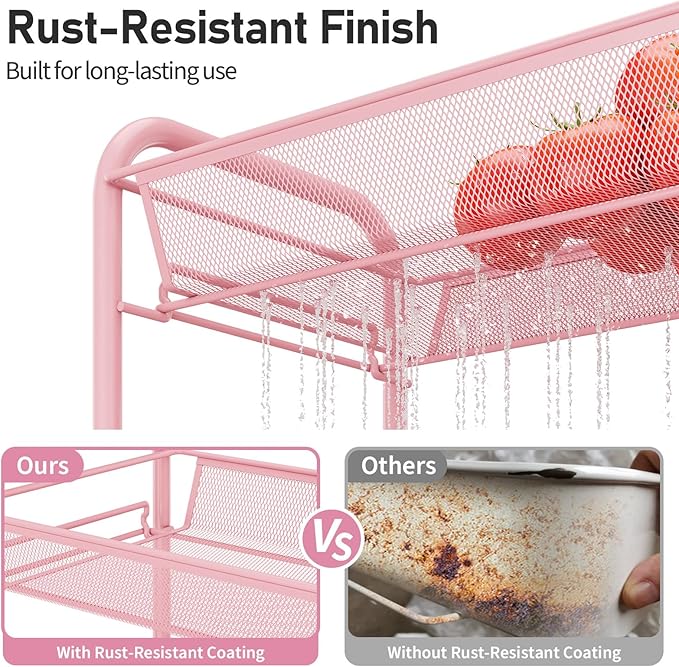 TOOLF 3 Tier Rolling Cart Pink - Image 2