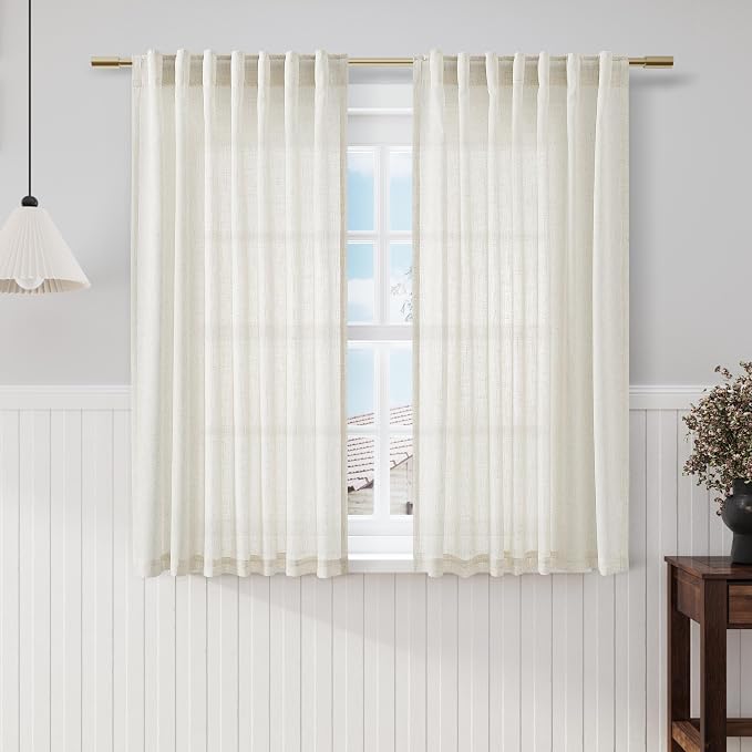Cream Linen Back Tab Rod Pocket Curtains 56 Inch Length by Nanspring