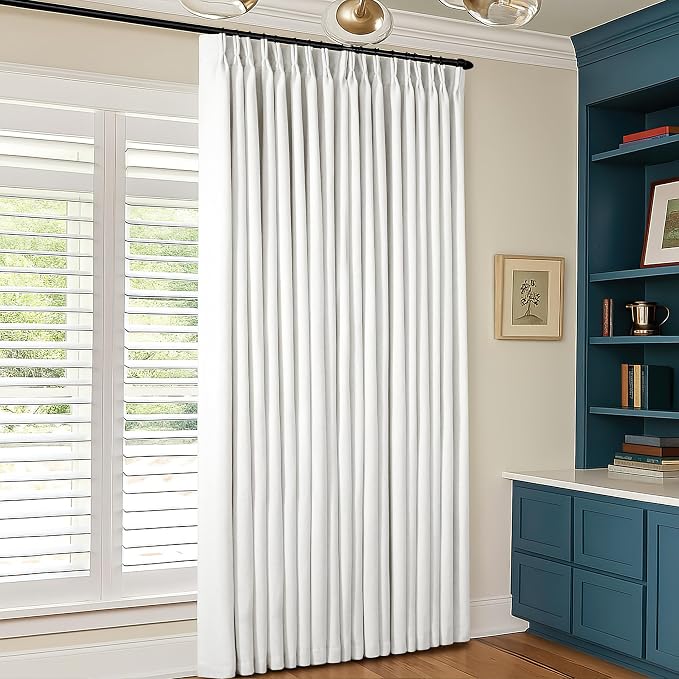 Beige White Pinch Pleated 100% Blackout Linen Curtains W60xL120 1 Panel | Black - Image 6