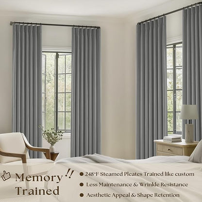 Grey Pinch Pleated Black Out Linen 45 Inch Curtains - Image 2