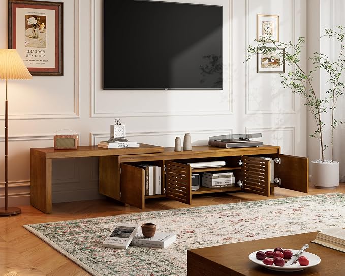 LKTART Mid Century Modern TV Stand, Extendable Entertainment Center - Image 4