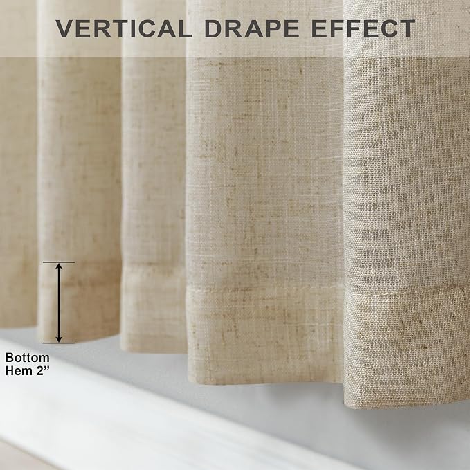 Burlywood Birch Natural Linen Curtains 92 Inch Length 2 Panels Set Back Tab - Image 8