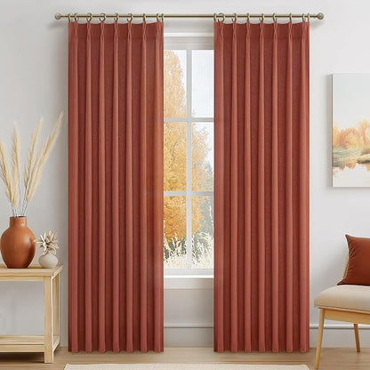 Burnt Orange Flax Linen Sheer Curtains 84 Inches Long by PleatedDrapes