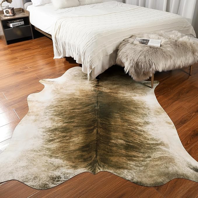 Western Faux Cowhide Rug, Animal Cow Hide Rug, 7 x 6.2 Ft Brownish | Premium - Image 4